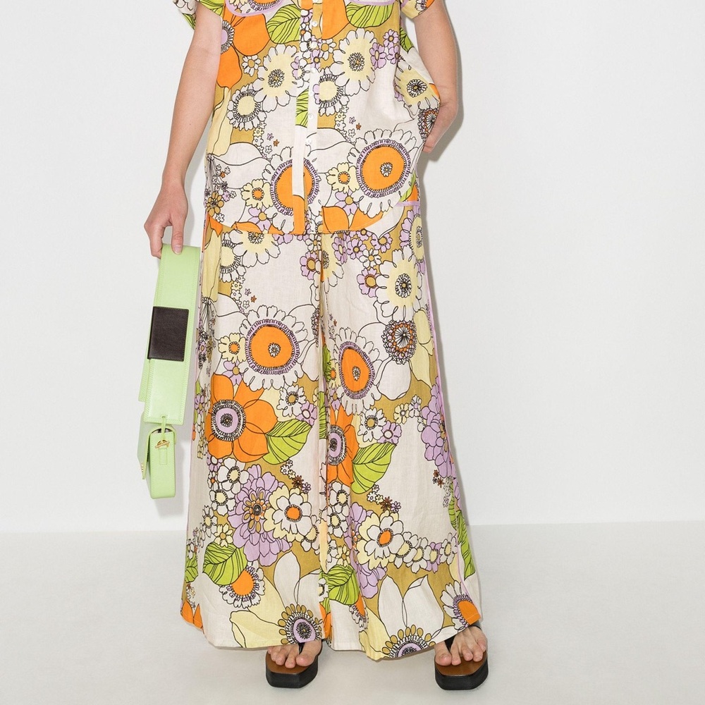 ALEMAIS Floral Print Linen Wide Leg Pants NWOT